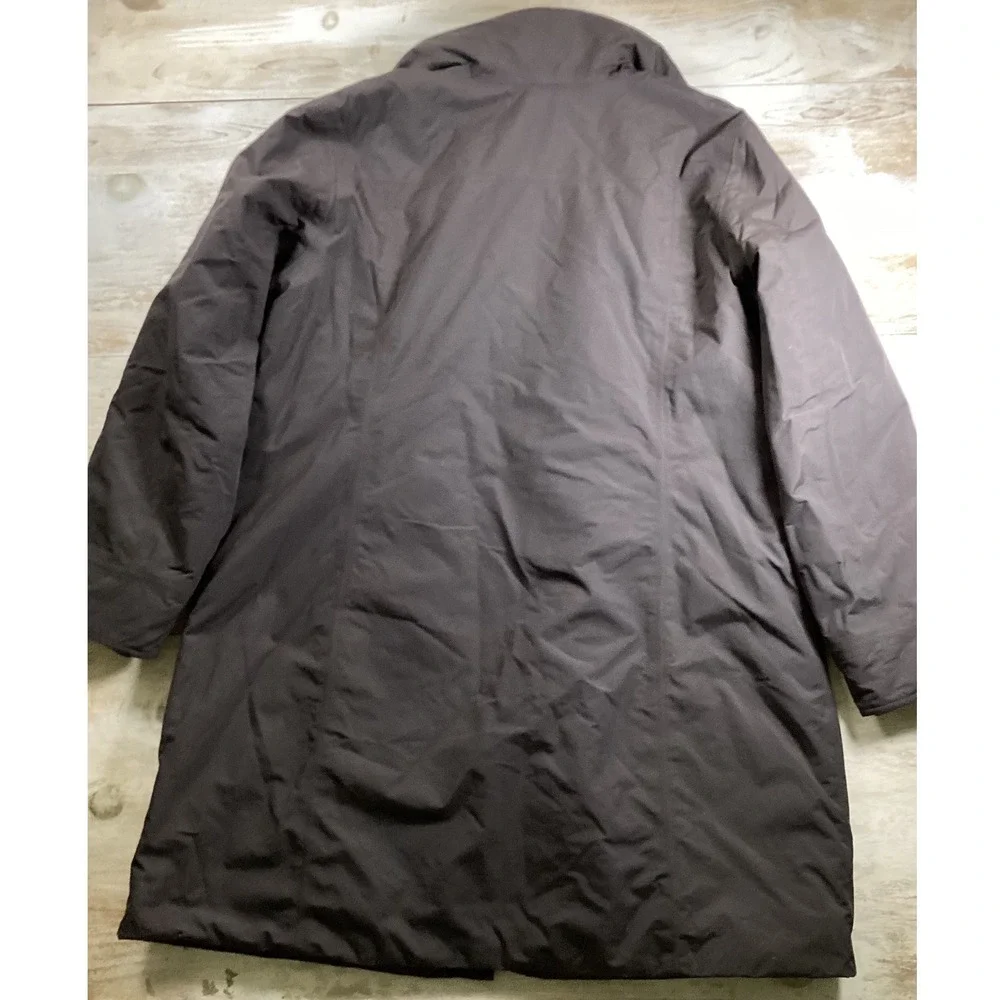 Lands End 1X Womens Dark Brown‎ Quilted Lined Hooded Parka Coat Water Resistant